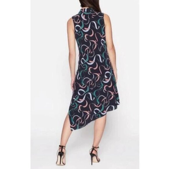 Equipment Silk Sleeveless Shirt Dress Extra Small XS Blue Midi Asymmetric Ribbon - Picture 2 of 6